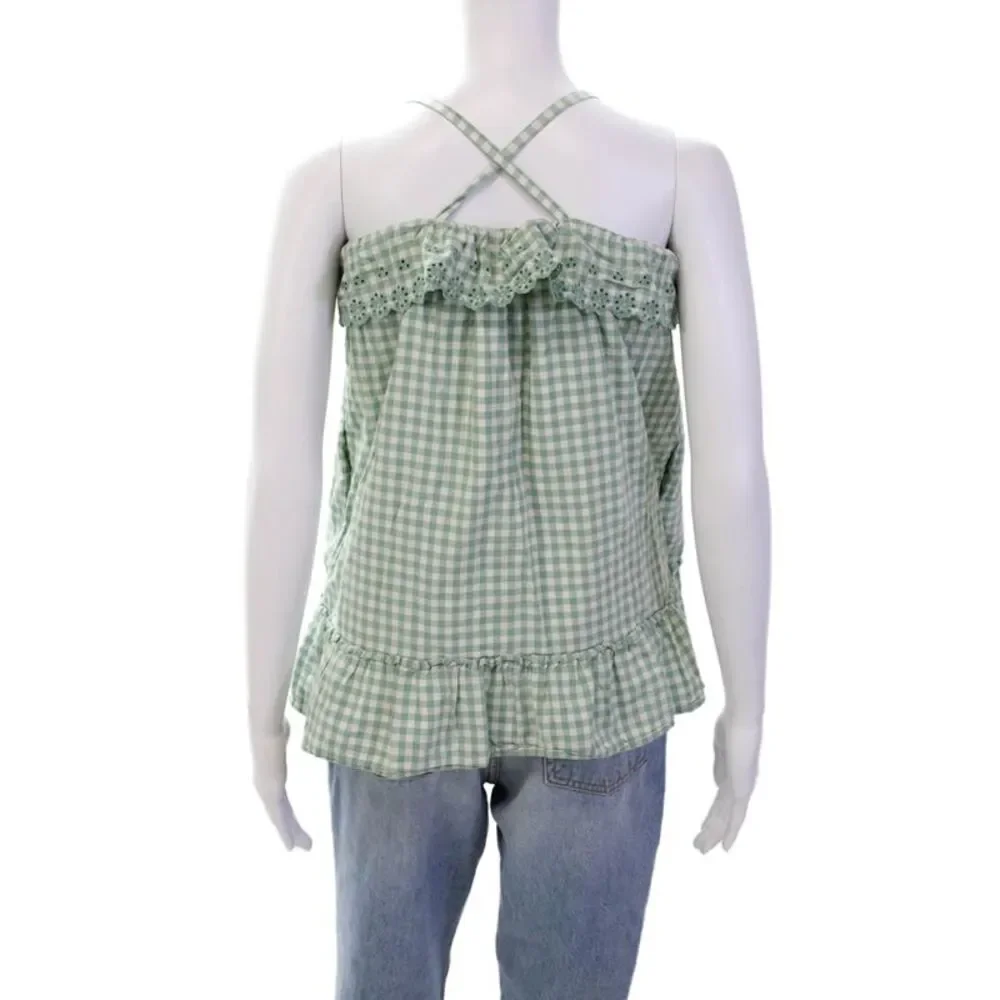 Polo Ralph Lauren Girls Checkered Eyelet Detail Sleeveless Dress Green Size 6